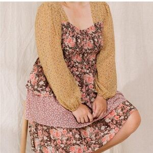 Mixed Floral Print Mini Tiered Dress Boho bohemian Dress Plus Size NEW 3X